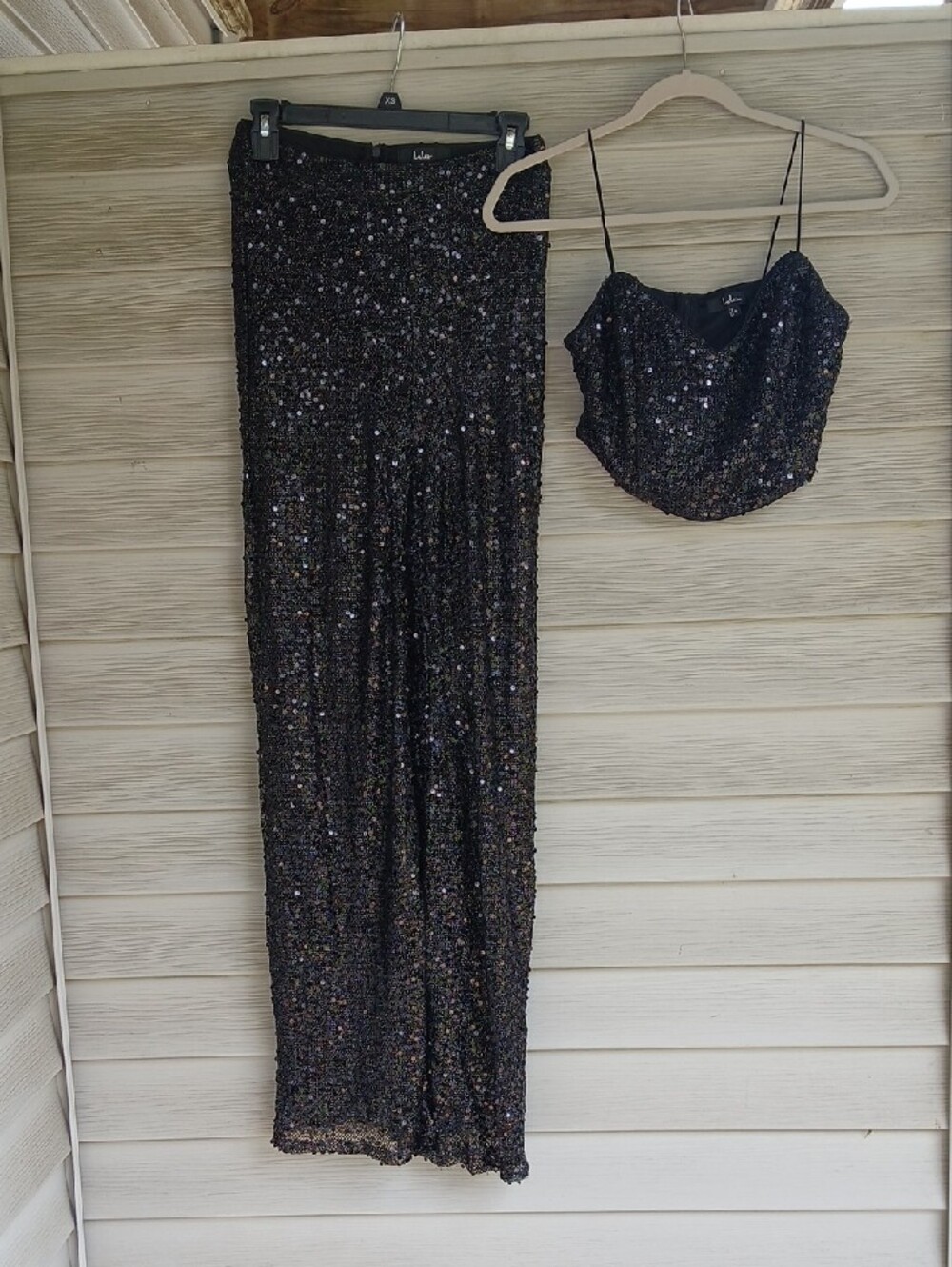 Lulu's Black Sequin Wide-Leg, Top with Matching Pants - Picture 4 of 7